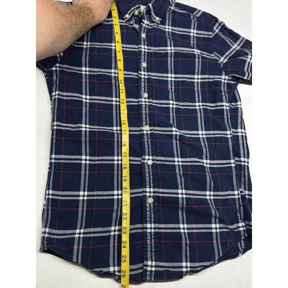J Crew Vintage Oxford Dress Shirt Plaid Long Sleeve Button Up Blue Mens XS